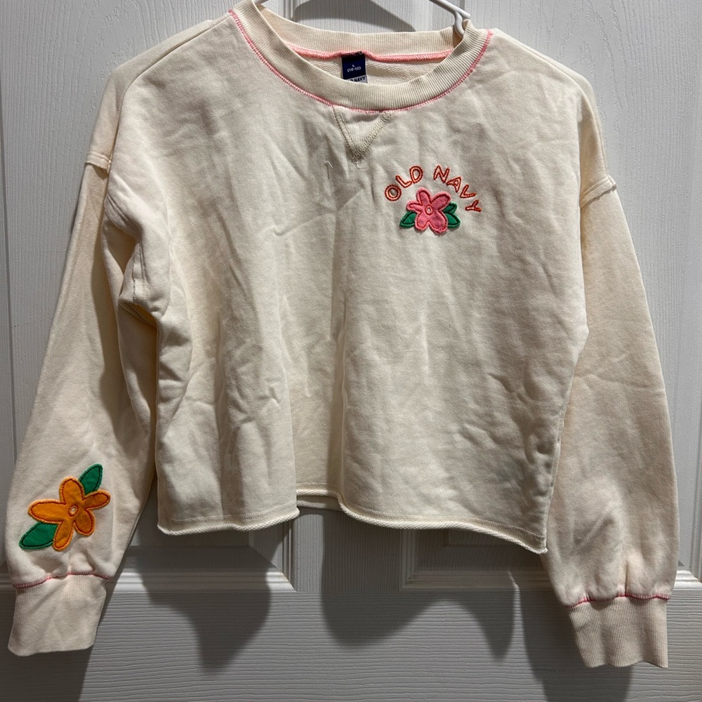 Old Navy Cream Top with Pink Stitching